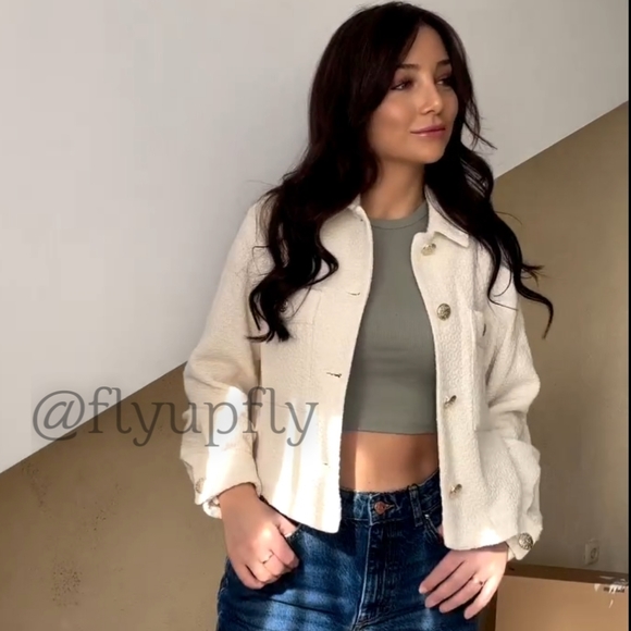 Zara Textured * Tweed Blazer Jacket Cream - Picture 9 of 16